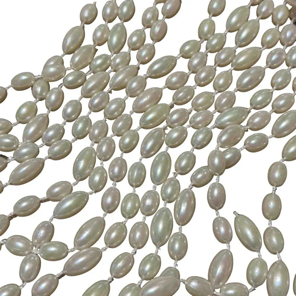 Vintage Plastic Oval Irridescent Beaded Christmas Tree Garland 6ft
